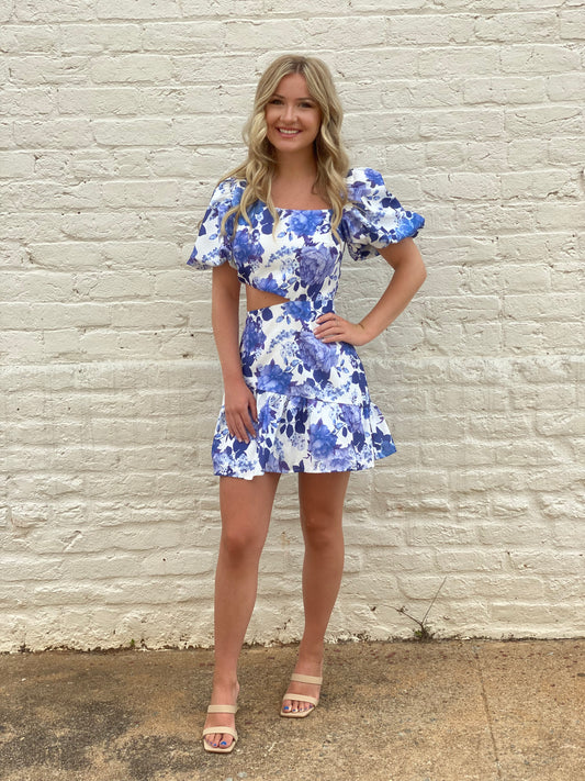 The Dahlia Floral Puff Sleeve Cutout Dress