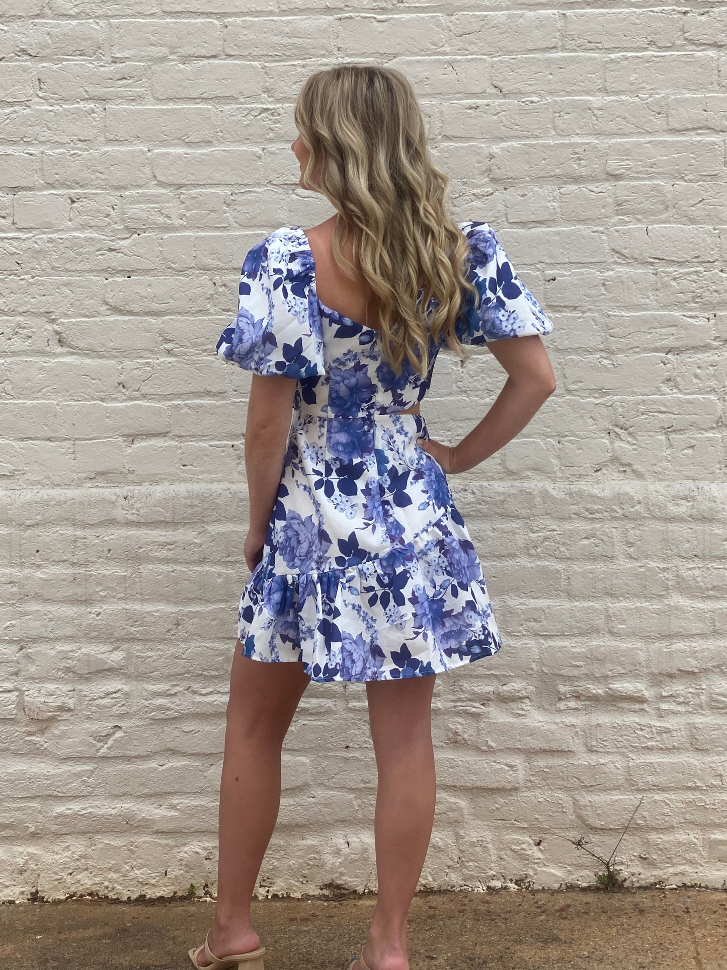 The Dahlia Floral Puff Sleeve Cutout Dress