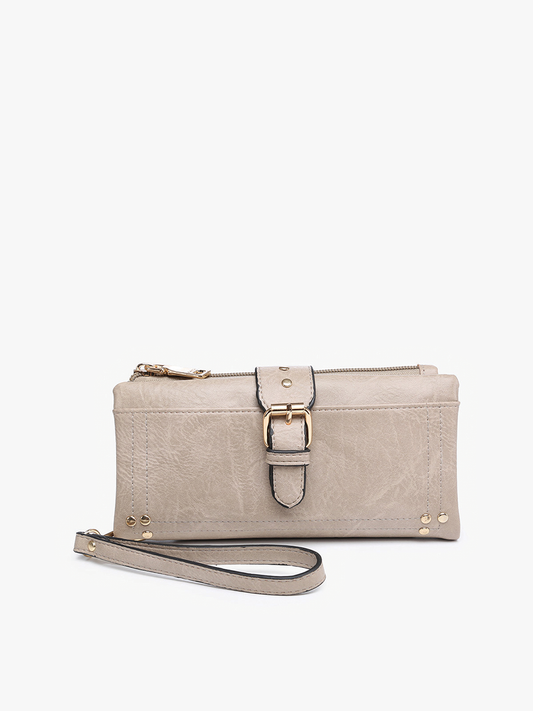 Cadence Buckle Wallet/Clutch w/ Zip: Khaki-FSB