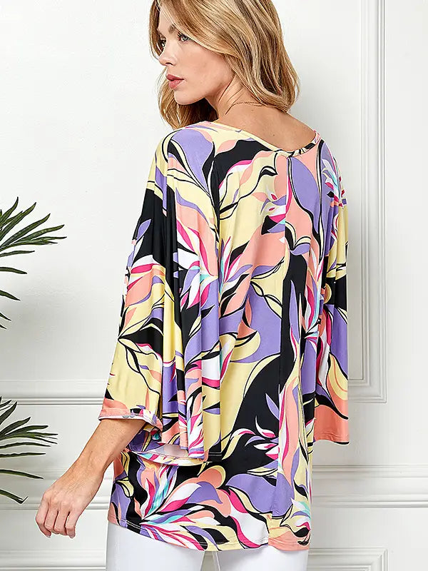 Plus Women Multi Color Print Loose Fit Dolman Top