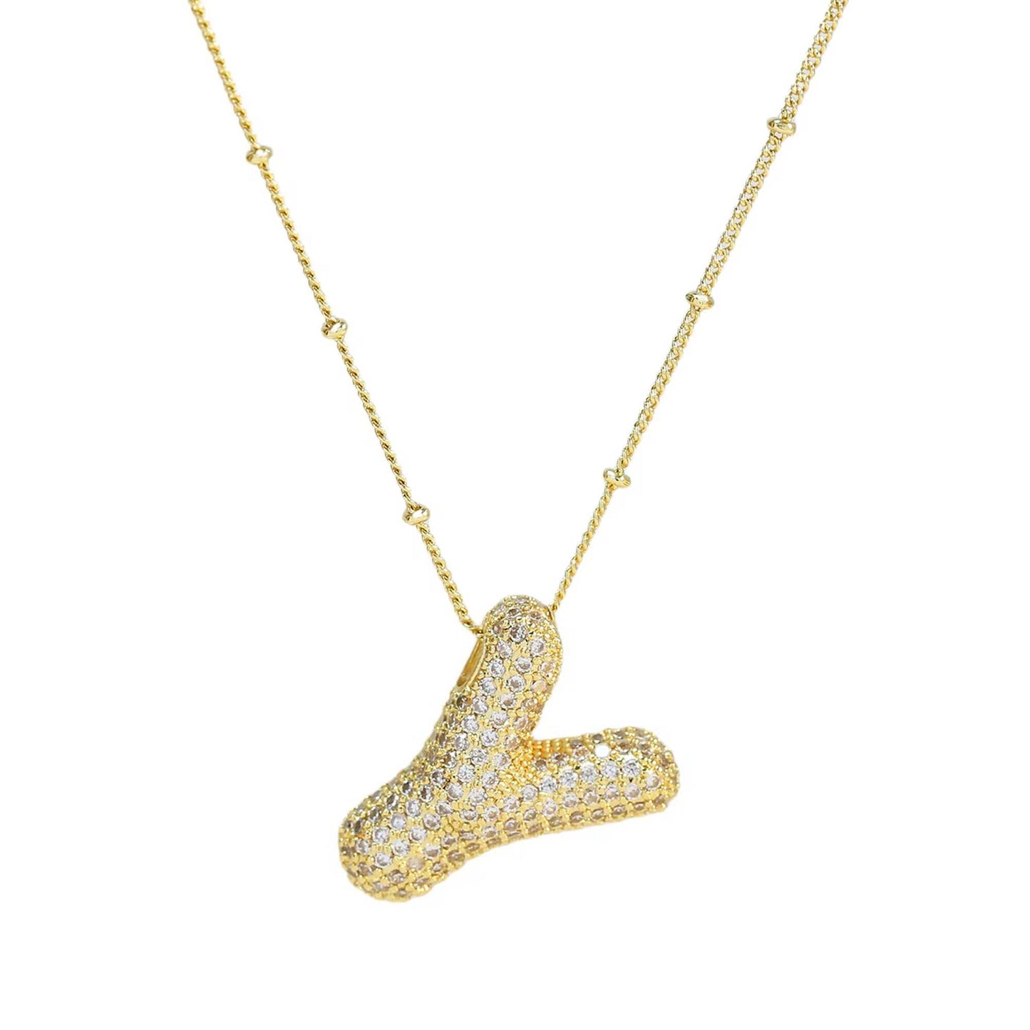 Initial CZ Balloon Bubble 18K Gold Necklace: Y